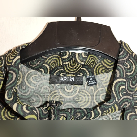 APT 9 WOMANS DESIGNER BOW-TIE BLOUSE PLUS SIZE 1X GREEN BEIGE MULTICOLOR - Picture 4 of 11